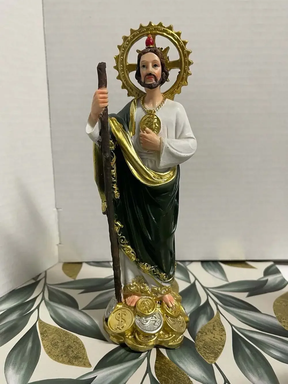 San Judas Tadeo 12 Inch Resin Statue, Saint Jude Standing on Coins Money Religio